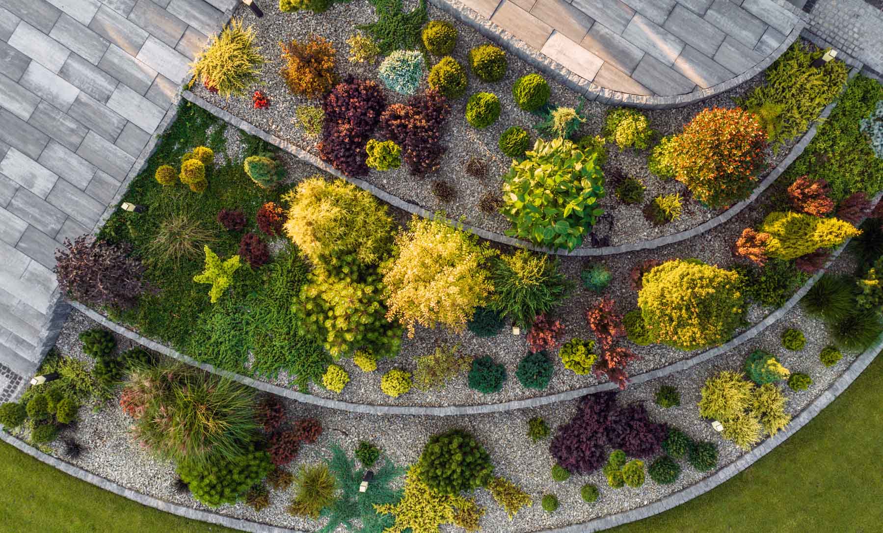 Vue aérienne d'un jardin de rocaille
